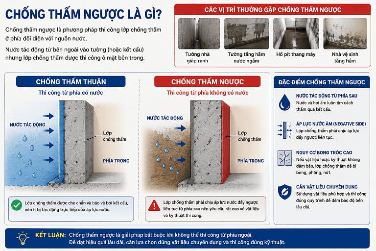 Chống thấm thuận và chống thấm ngược khác nhau thế nào? Cách lựa chọn hiệu quả